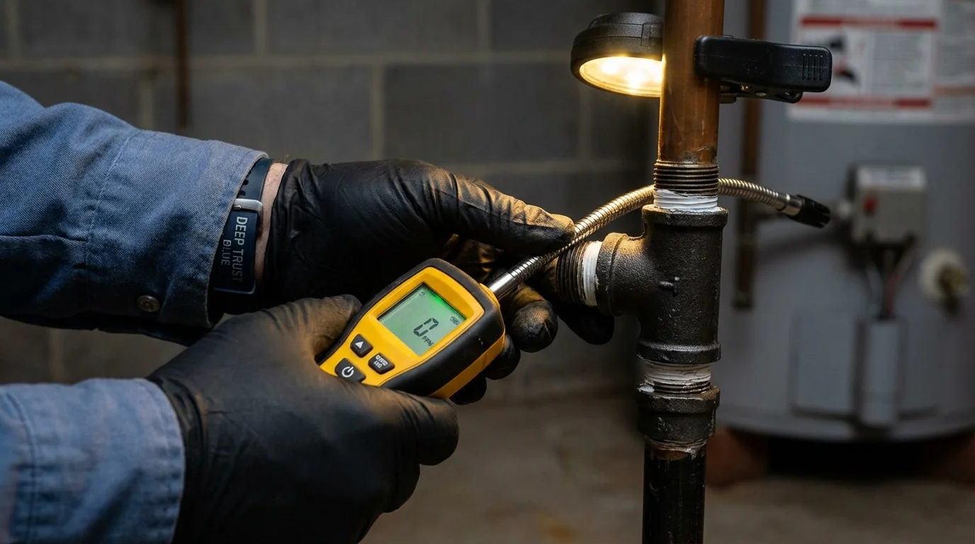 Gas leak detection with electronic sniffer by Johns Plumbing LLC in Buhler
