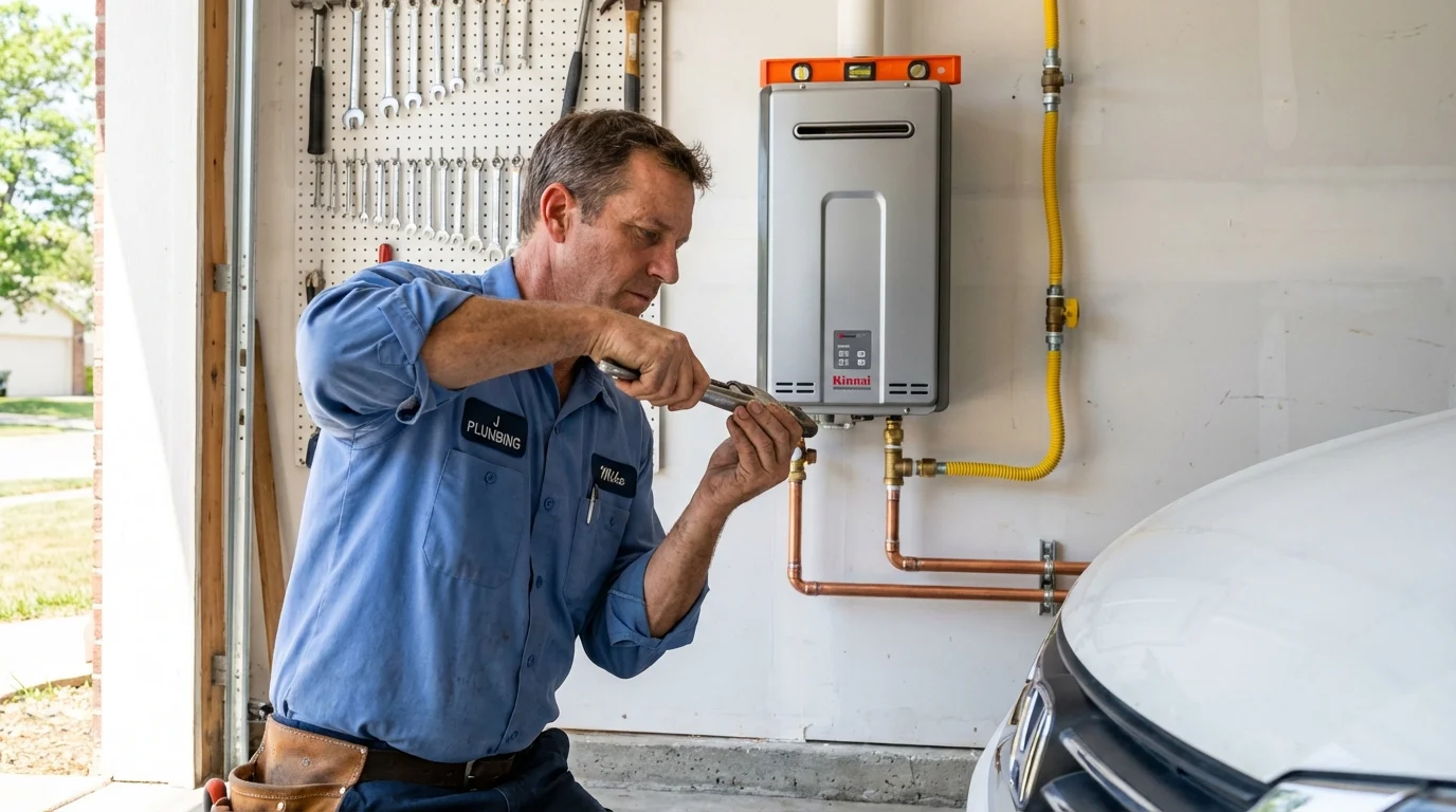 Tankless water heater installation by a Johns Plumbing LLC plumber in Buhler